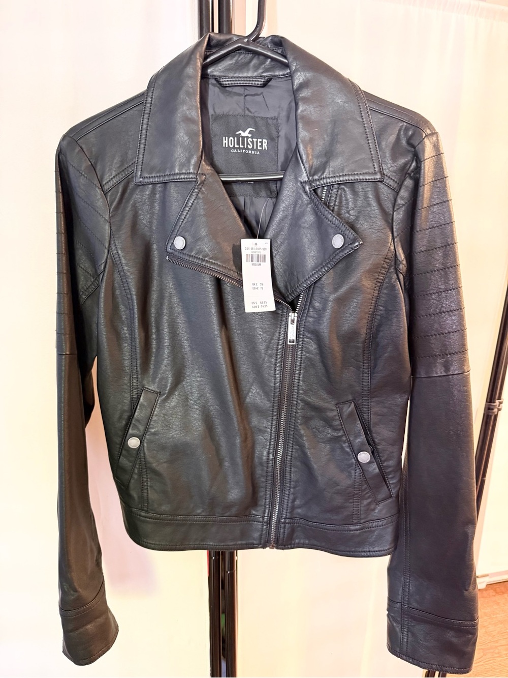 Hollister Women's Black Faux Leather Biker Jacket - size Medium